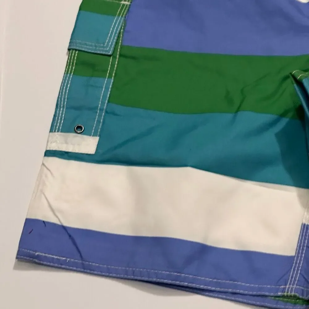 Chalaco Striped Swim Trunks Blue, Green, White | Men Size 12/Medium